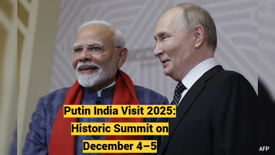 Two senior national leaders standing together during a past India–Russia diplomatic meeting, symbolizing the upcoming Putin India Visit 2025 summit on December 4–5