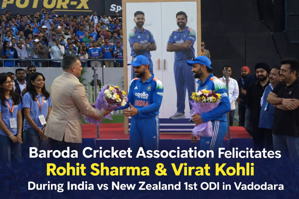 Baroda Cricket Association Felicitates Rohit Sharma and Virat Kohli