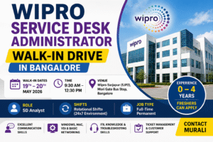 Wipro Walk-in Drive for Service Desk Administrator in Bangalore